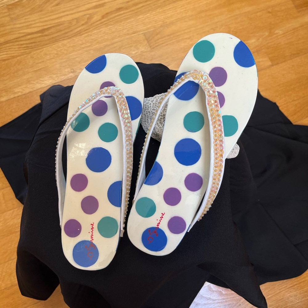 Colorful Polka Dot Wooden Flip Flops